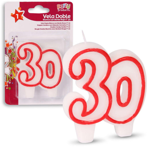 Party Products Red and White Candle, Nr. 30, 1 ct