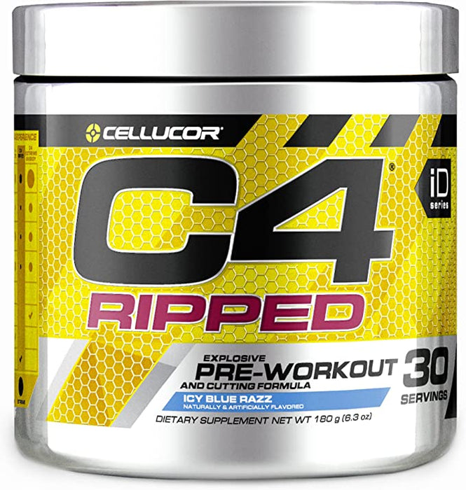 Cellucor C4 Ripped Explosive Pre-Workout, Icy Blue Razz Flavor, 180 gr