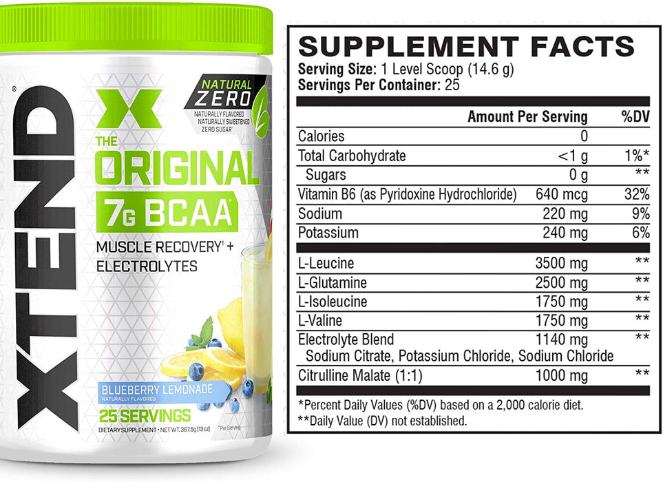 Xtend The Original 7G BCAA Powder Supplement, Blueberry Lemonade, 25 S ...