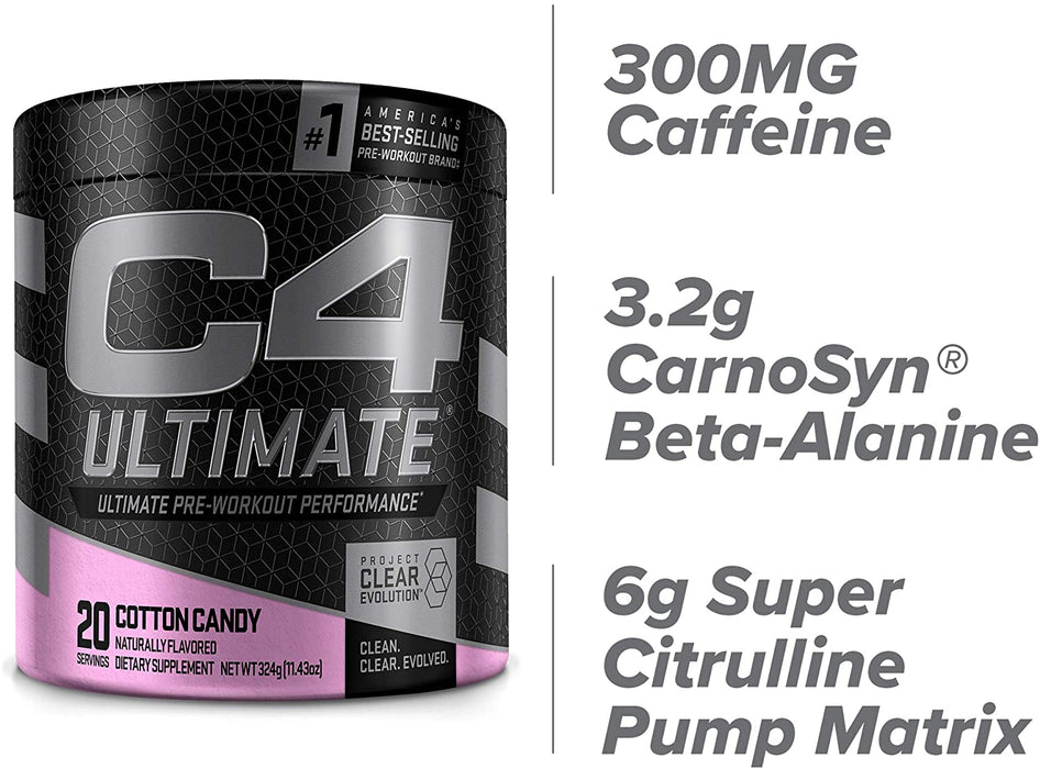 Cellucor C4 Ultimate Pre Workout Performance, Cutton Candy Flavor, 20 Servings , 324 gr