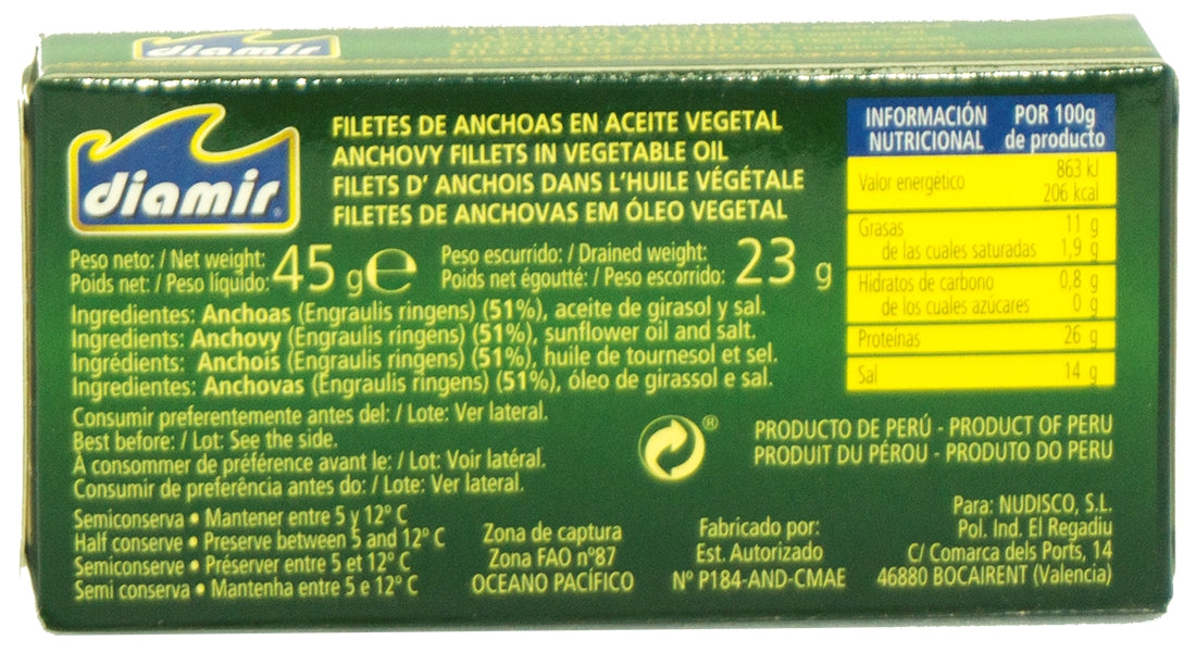 Diamir Anchovy Fillets in Oil, 45 gr