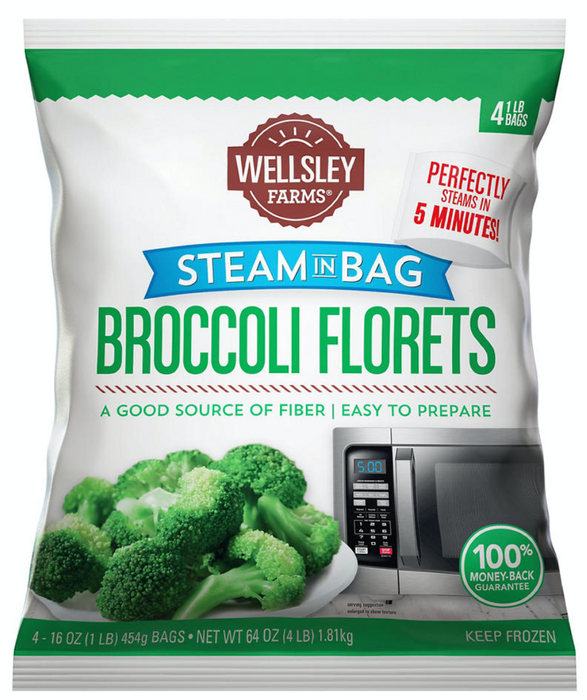 Wellsley Farms Steam In Bag Frozen Broccoli Florets , 4 x 16 oz
