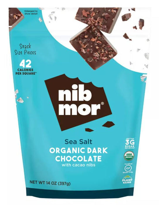 Nib Mor Organic Dark Chocolate Sea Salt Squares , 14 oz