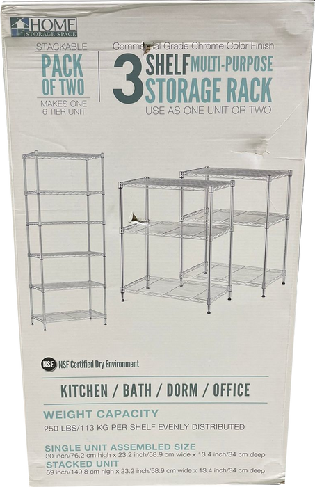 Home Storage Space 3-Shelf Multi Purpose Storage Rack, 3 pcs
