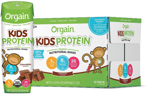 Orgain Kids Protein Shake Value Pack, Chocolate, 12 x 8.25 oz