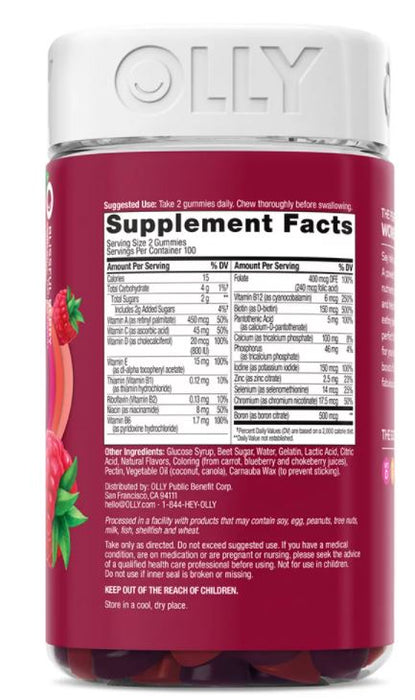 Olly Women's Mutlivitamin Gummies, Blissfull Berry Flavor, 200 ct