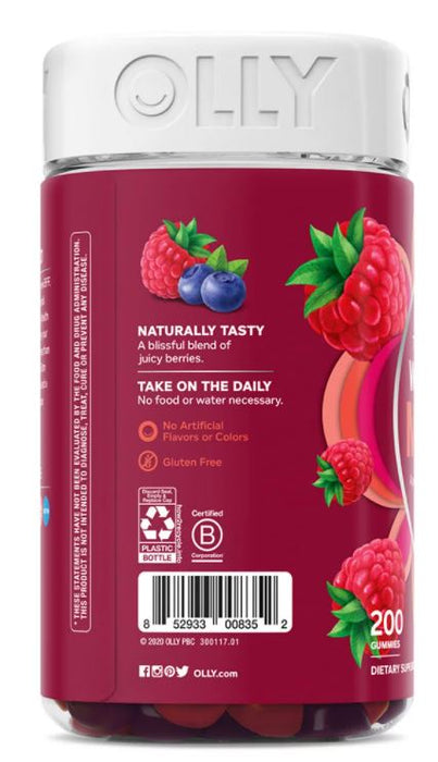 Olly Women's Mutlivitamin Gummies, Blissfull Berry Flavor, 200 ct