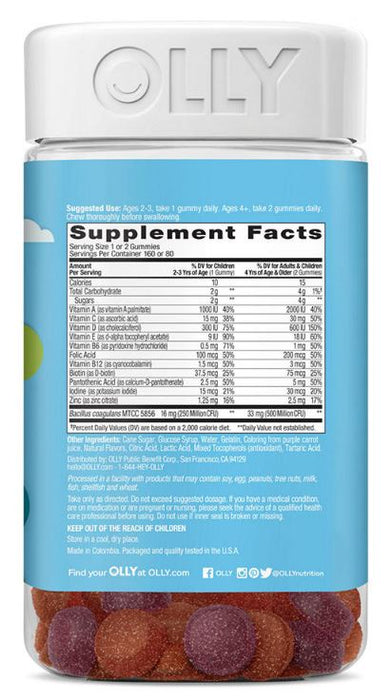Olly Kid's Multi + Probiotic Chewable Gummies, Berry Punch Flavor , 160 ct