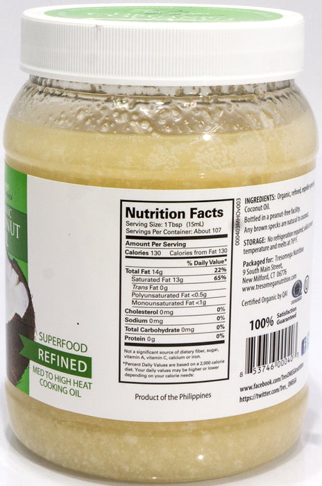 Tresomega Nutrition Refined Organic Coconut Oil, 54 oz