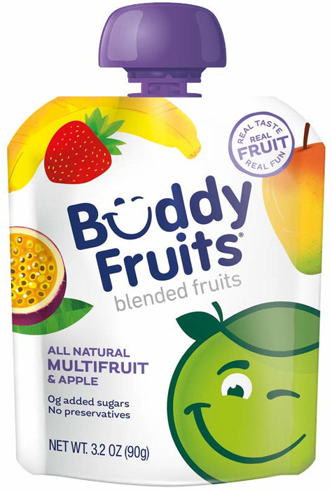 Buddy Fruits All Natural Blended Fruits Pouch, Multifruit & Apple Flavor, 3.2 oz