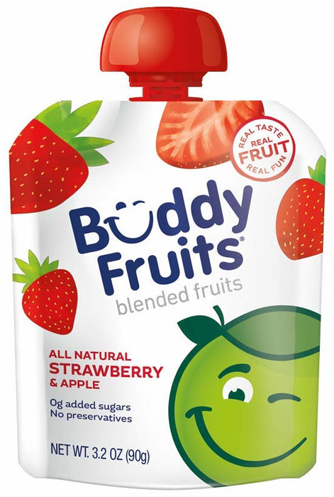 Buddy Fruits All Natural Blended Fruits Pouch, Strawberry & Apple Flavor, 3.2 oz