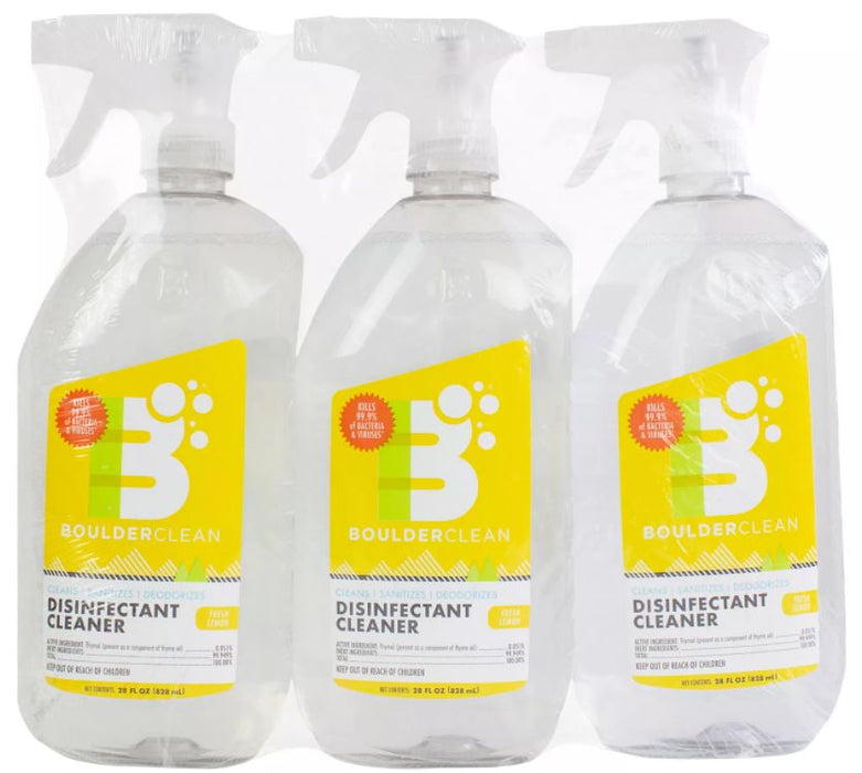 Boulder Clean Disinfectant Spray Cleaner, Value Pack, Lemon Scent , 3 x 28 oz