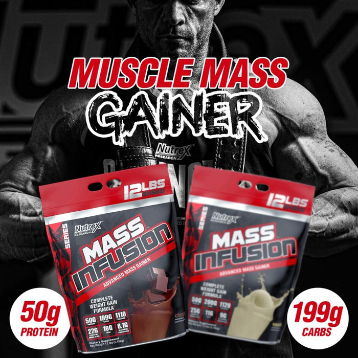 Nutrex Mass Infusion Advanced Mass Gainer Protein Powder, Chocolate Flavor , 12 lbs