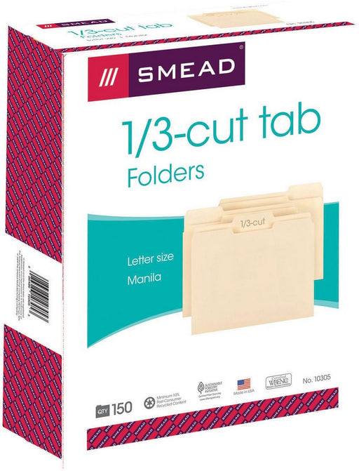 Smead 1/3-Cut Tab Folders, Letter Size Manila, 150 ct