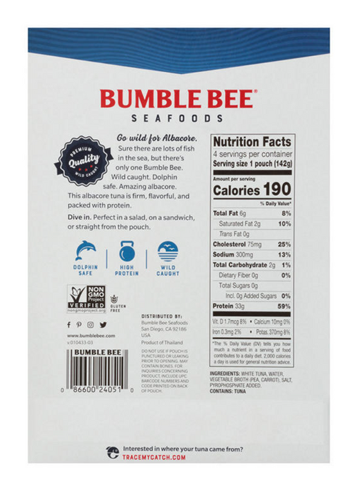 Bumble Bee Premium Albacore Tuna In Water , 4 x 5 oz