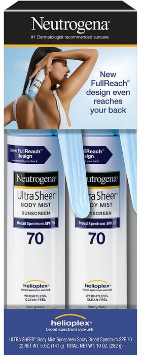 Neutrogena Ultra Sheer Body Mist Sunscreen SPF 70, 2-Pack, 2 x 5 oz