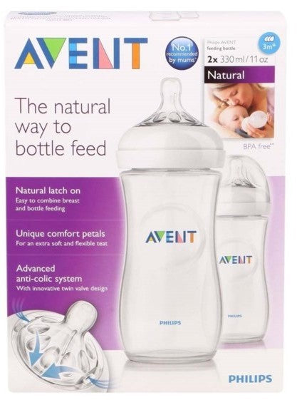 Avent Natural Feeding Bottle 2-Pack, 2 x 330 ml