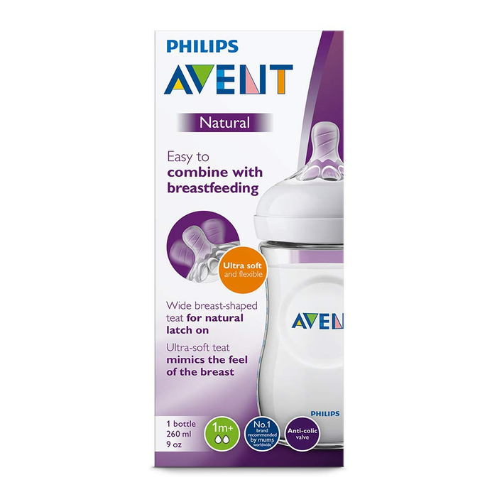 Avent Natural Baby Bottle, Transparent, 260 ml