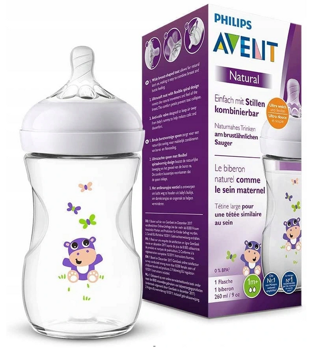 Avent Natural Baby Bottle, Hippo, 9 oz