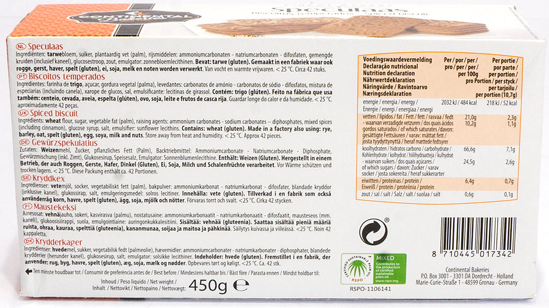 Continental Bakeries Speculaas, Spiced Biscuit, 450 gr