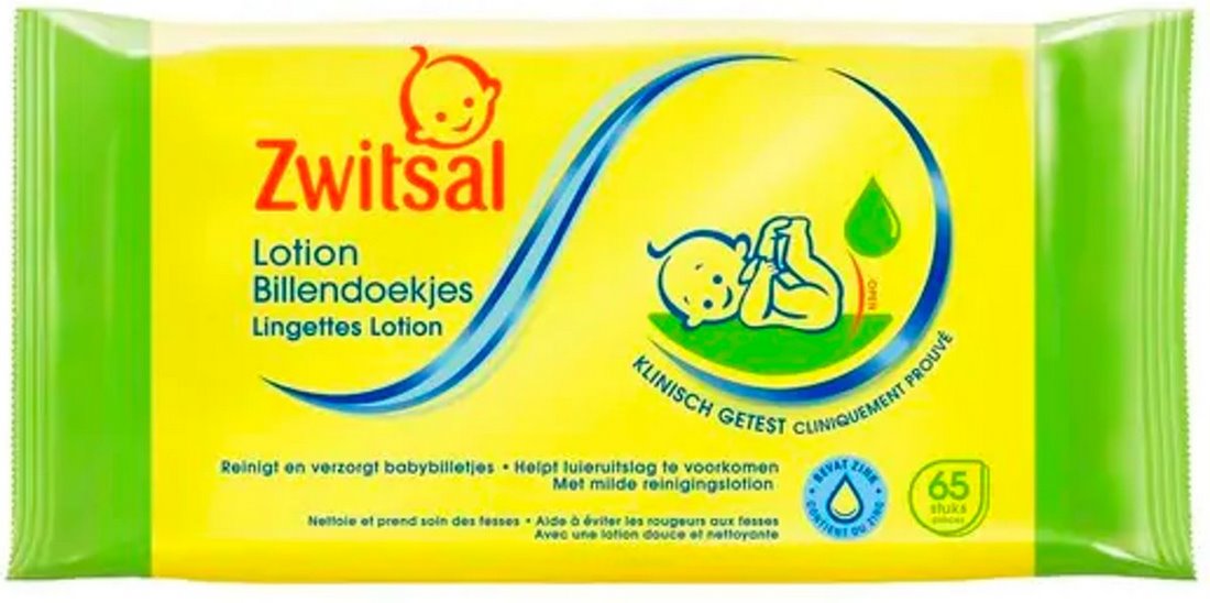 Zwitsal Lotion Billendoekjes Baby Wet Wipes, 65 ct