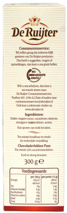 De Ruijter Dark Chocolate Flakes (Chocolade Vlokken, Puur), 300 gr
