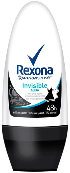 Rexona Motion Sense Invisible Aqua Antiperspirant Roll On Deoderant for Women, 50 ml