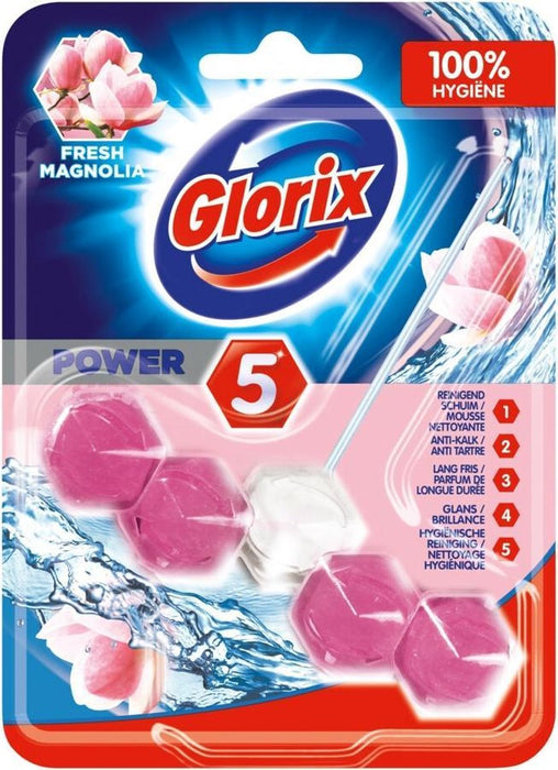 Glorix Flush Power 5 Toilet Block, Fresh Magnolia Scent, 55 gr