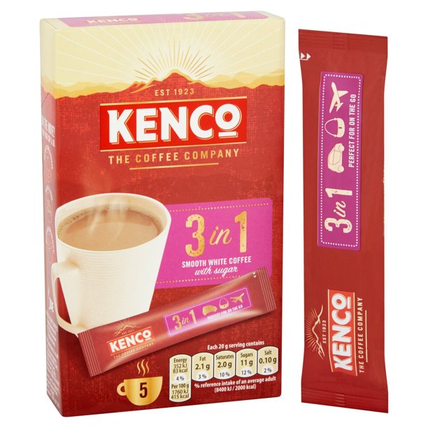 Kenco 3-In-1 White Instant Coffee With Sugar Satchets , 5 x 20 gr