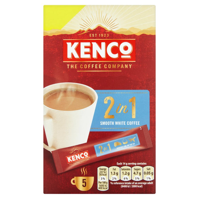 Kenco 2-In-1 White Instant Coffee With Sugar Satchets , 5 x 14 gr