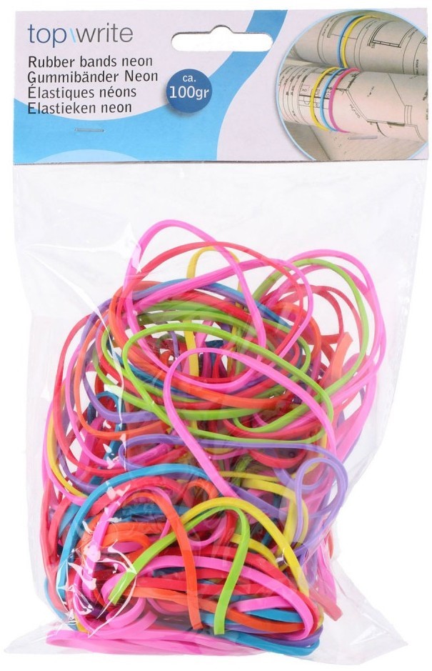 Top Write Neon Rubber Bands, 100 gr