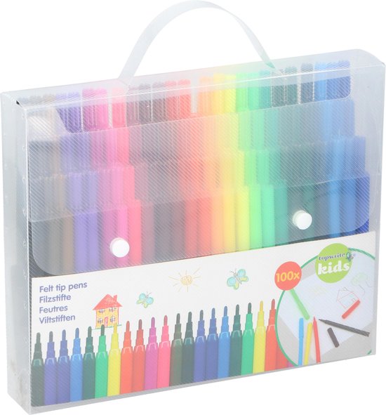 Top Write Kids Felt-Tip Coloring Pens, 25 Colors , 100 pcs