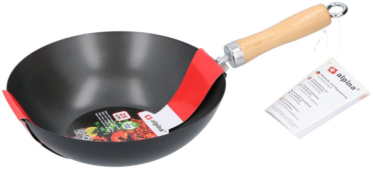 Alpina Non-Stick Wok With Wooden Handle , 25 cm