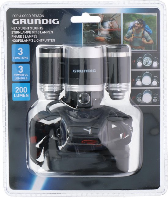 Grundig 3 Light Points LED Headlamp, 200 Lumen, 1 pc