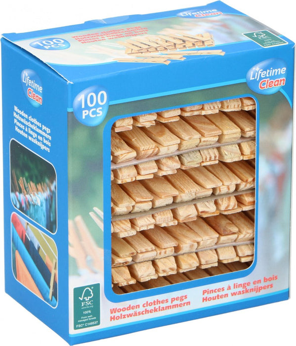 Lifetime Clean Wooden Clothespins , 100 pcs