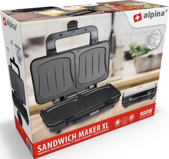 Alpina Sandwich Maker XL, Stainless Steel Black, 900 W