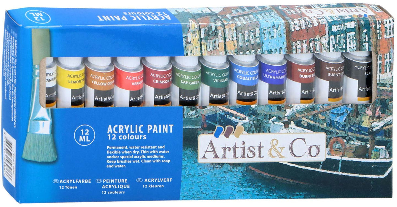 Artist & Co Acrylic Colours Paint, 12 ct