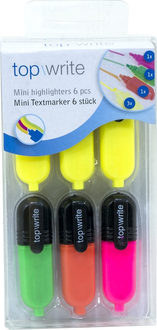 Top Write Mini Highlighters , 6 pc