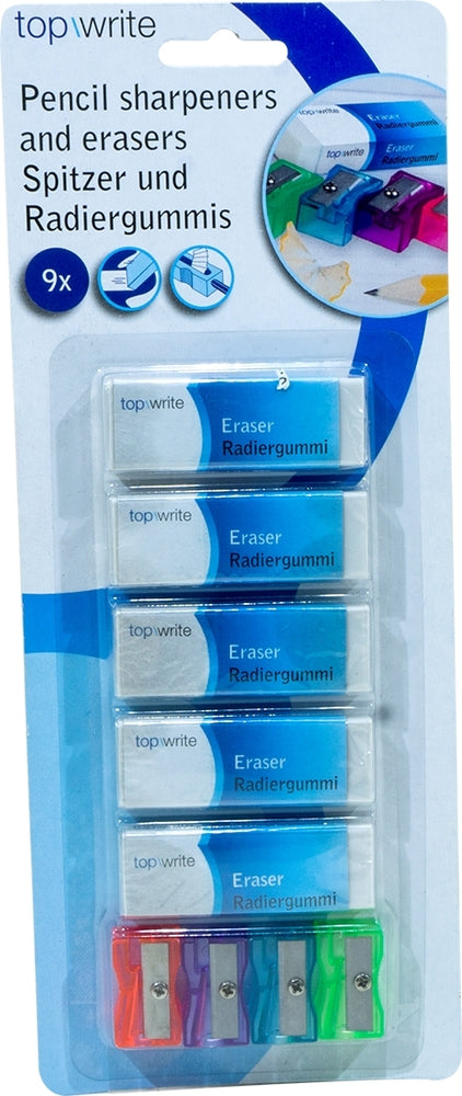 Top Write Pencil Sharpeners and Erasers, 9 pc