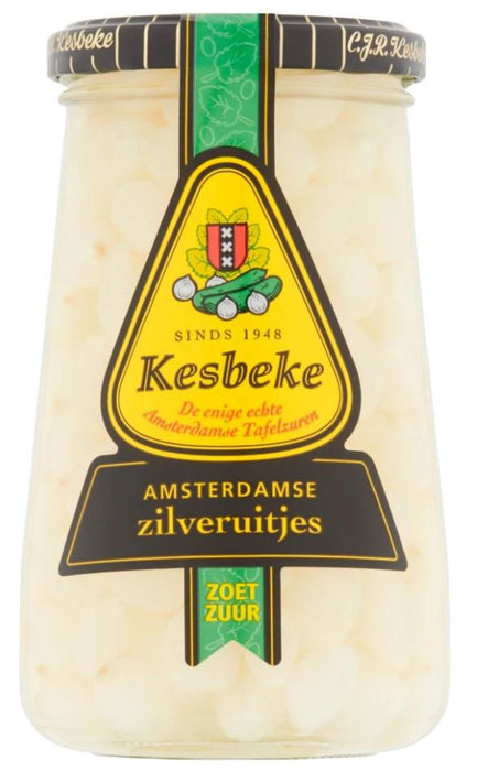 Kesbeke Amsterdam Silverskin Sweet & Sour Onions (Zilveruitjes), 370 ml