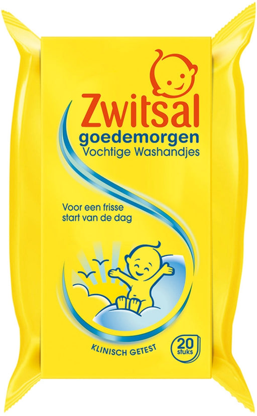 Zwitsal Good Morning Damp Wash Cloths (Goedemorgen Vochtige Washandjes), 20 ct