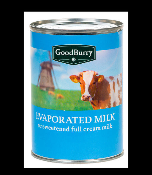 Goodburry Evaporated Milk, Unsweetened Full Cream, 410 gr