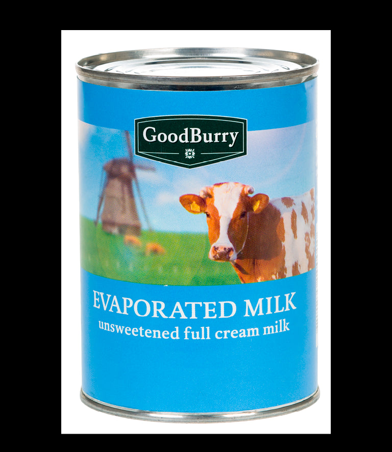 Goodburry Evaporated Milk, Unsweetened Full Cream, 410 gr