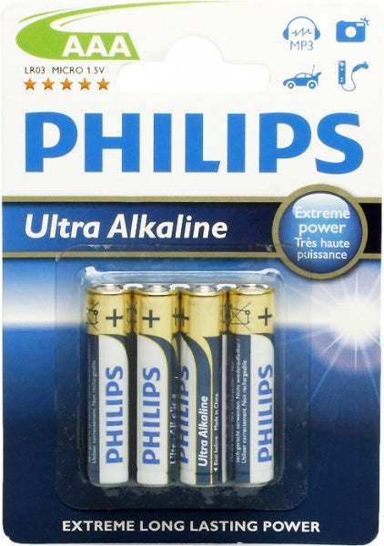 Philips Ultra Alkaline AAA Batteries, 4 ct