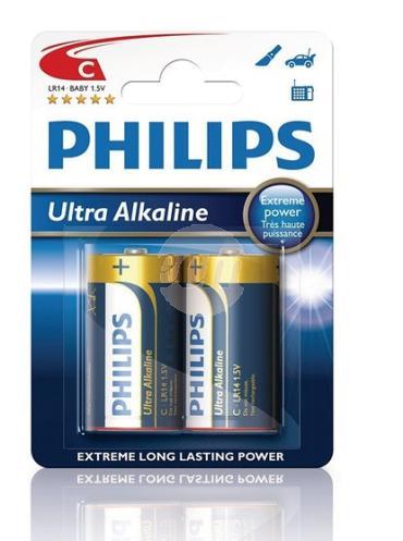 Philips Ultra Alkaline C Batteries, 2 ct