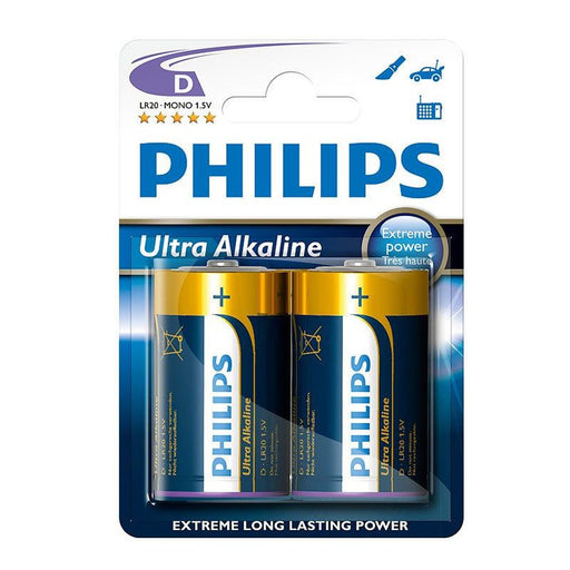 Philips Ultra Alkaline D Batteries, 2 ct