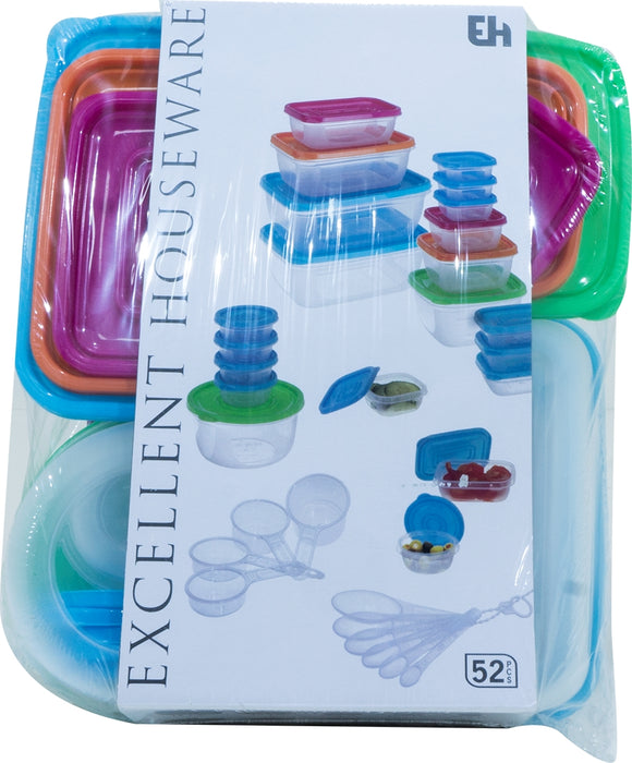 Excellent Houseware Plastic Storage Food Containers with Lids & Measuring Set, 52 pc