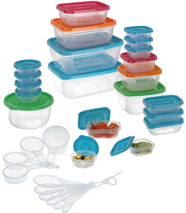 Excellent Houseware Plastic Storage Food Containers with Lids & Measuring Set, 52 pc