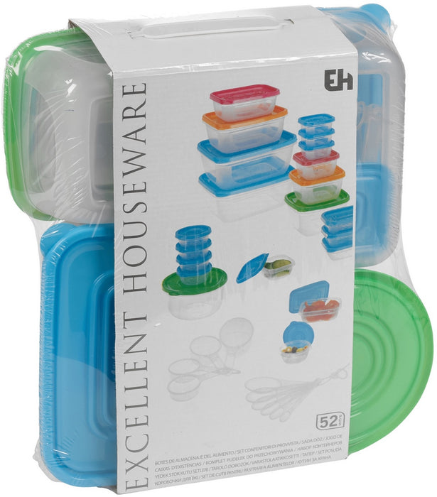 Excellent Houseware Plastic Storage Food Containers with Lids & Measuring Set, 52 pc