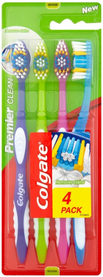 Colgate Toothbrush Premier Clean Medium Bristles Soft Grip,  Value Pack, 4 ct